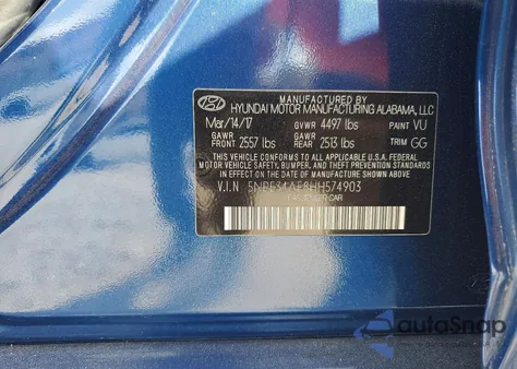 2017 Hyundai Sonata Sport z USA, uszkodzony, nr VIN 5NPE34AF8HH574903